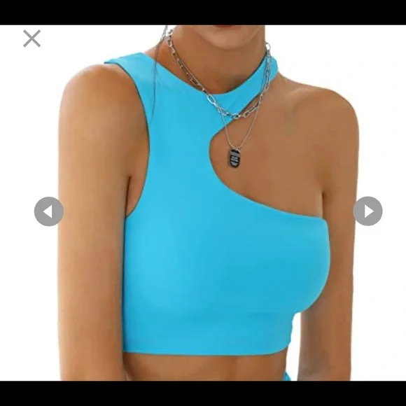 Gently used bright blue one shoulder sports bra for yoga or working out medium - Picture 1 of 3